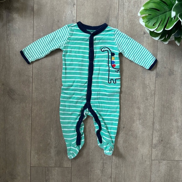 Carter’s Vibrant Dinosaur Footies One-Piece Sleep & Play baby boy Green Striped - Picture 2 of 9